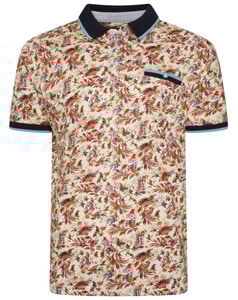 KAM Parrot Digital Print Jersey Polo Ecru